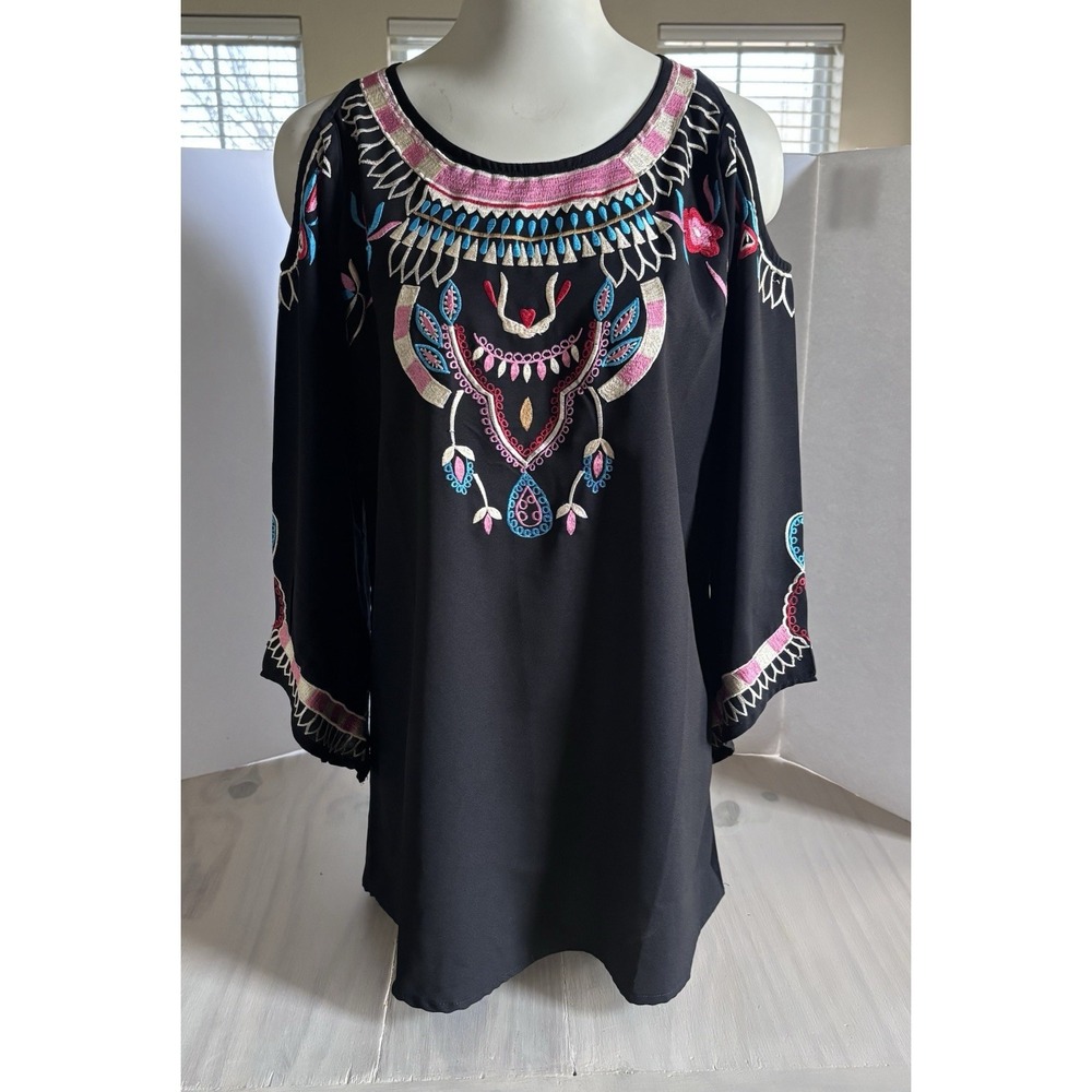 Scully Western Embroidered Longhorn Cold Shoulder Blouse Womens S Cowgirl‎ Boho